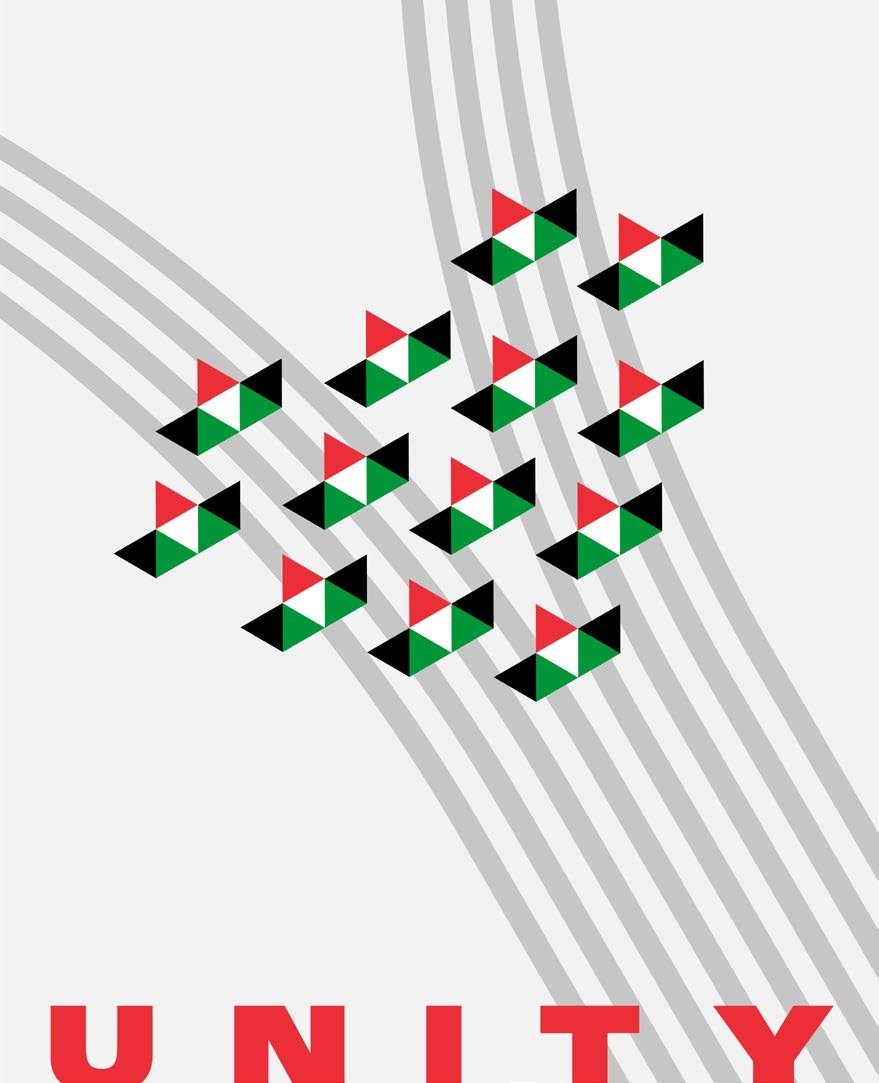Post Unity a sostegno della Global Sumud Flotilla, bandiere palestinesi disposte a freccia